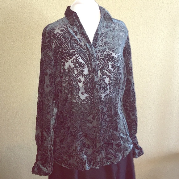 VINTAGE Y2K Coldwater Creek Velvet Burnt Out Blouse - Size Small ( 6 - 8 ) - Picture 1 of 5